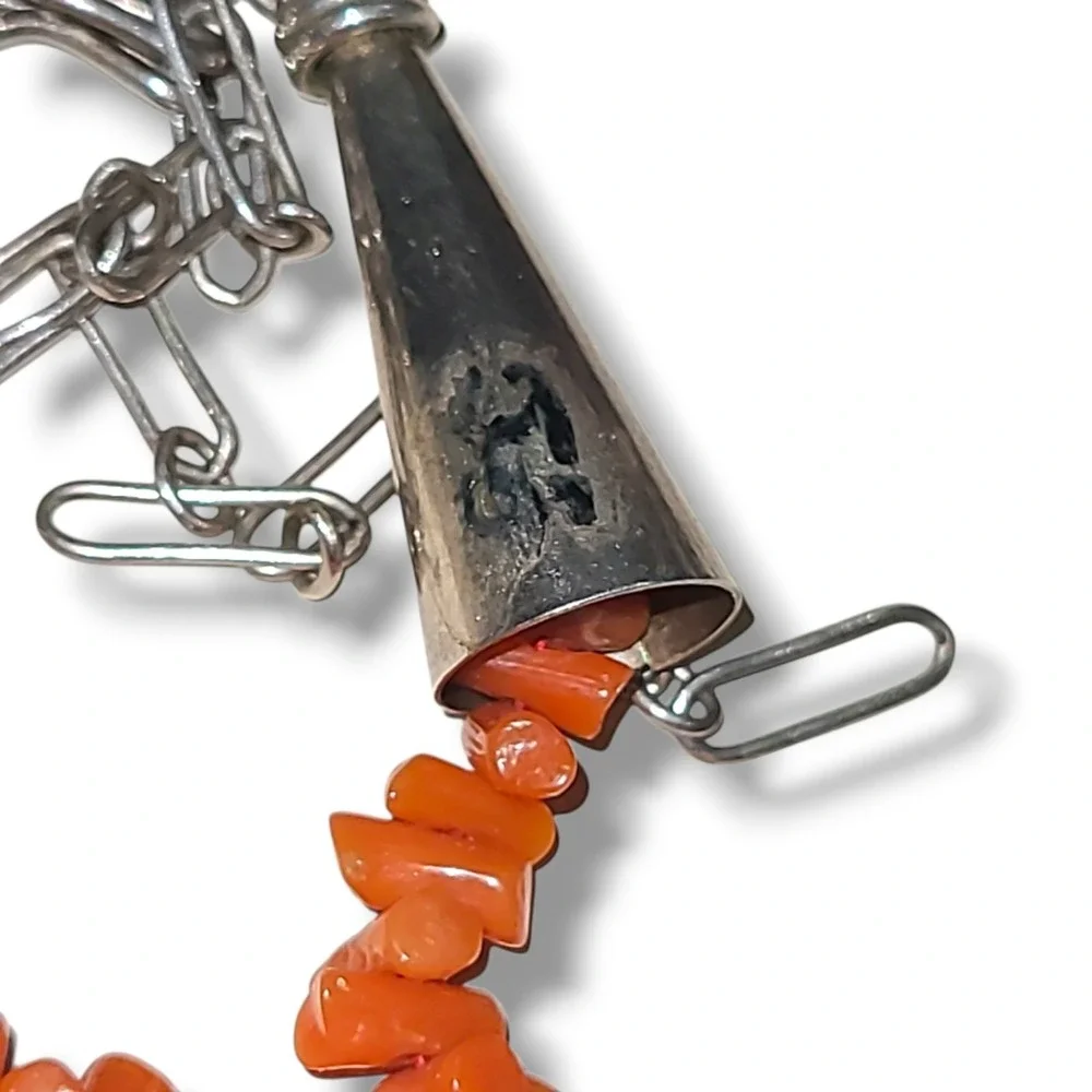 Vintage Native American Sterling Silver Branch Coral Chip Necklace 26